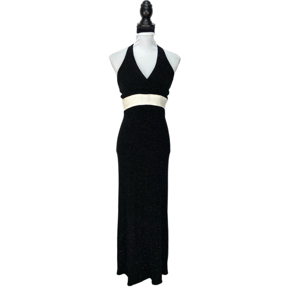 Vintage Sparkly Jeweled Halter Maxi Formal Dress - Women's Size 7